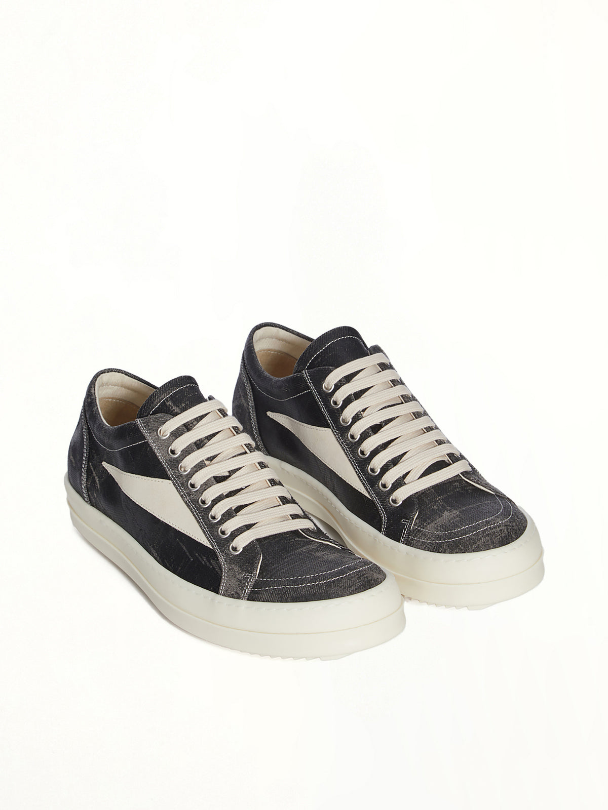Vintage Sneaks in Black Washed Front View | RICK OWENS DRKSHDW