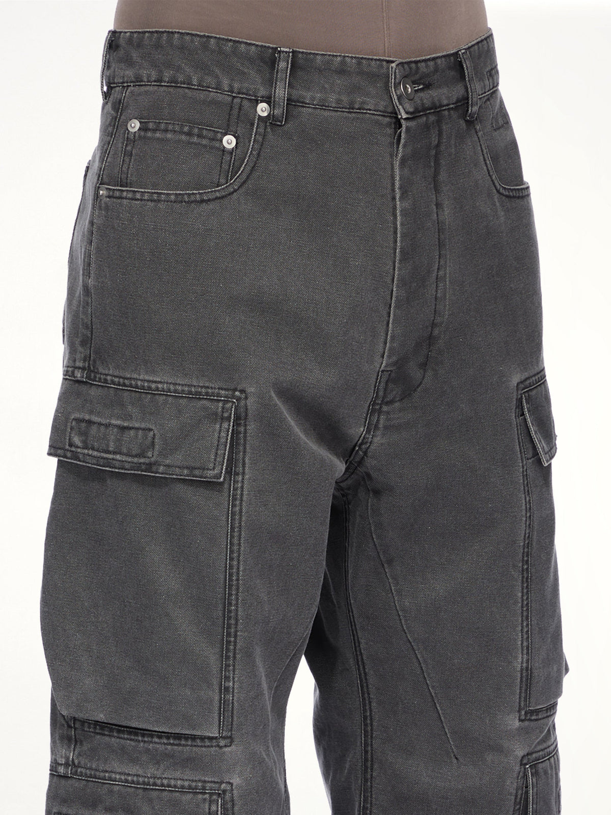 Cotton Canvas Double Cargo Jeans in Gravel