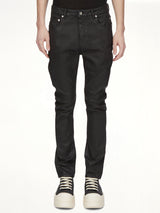 Stretch Denim Detroit Cut Jeans in Black Wax