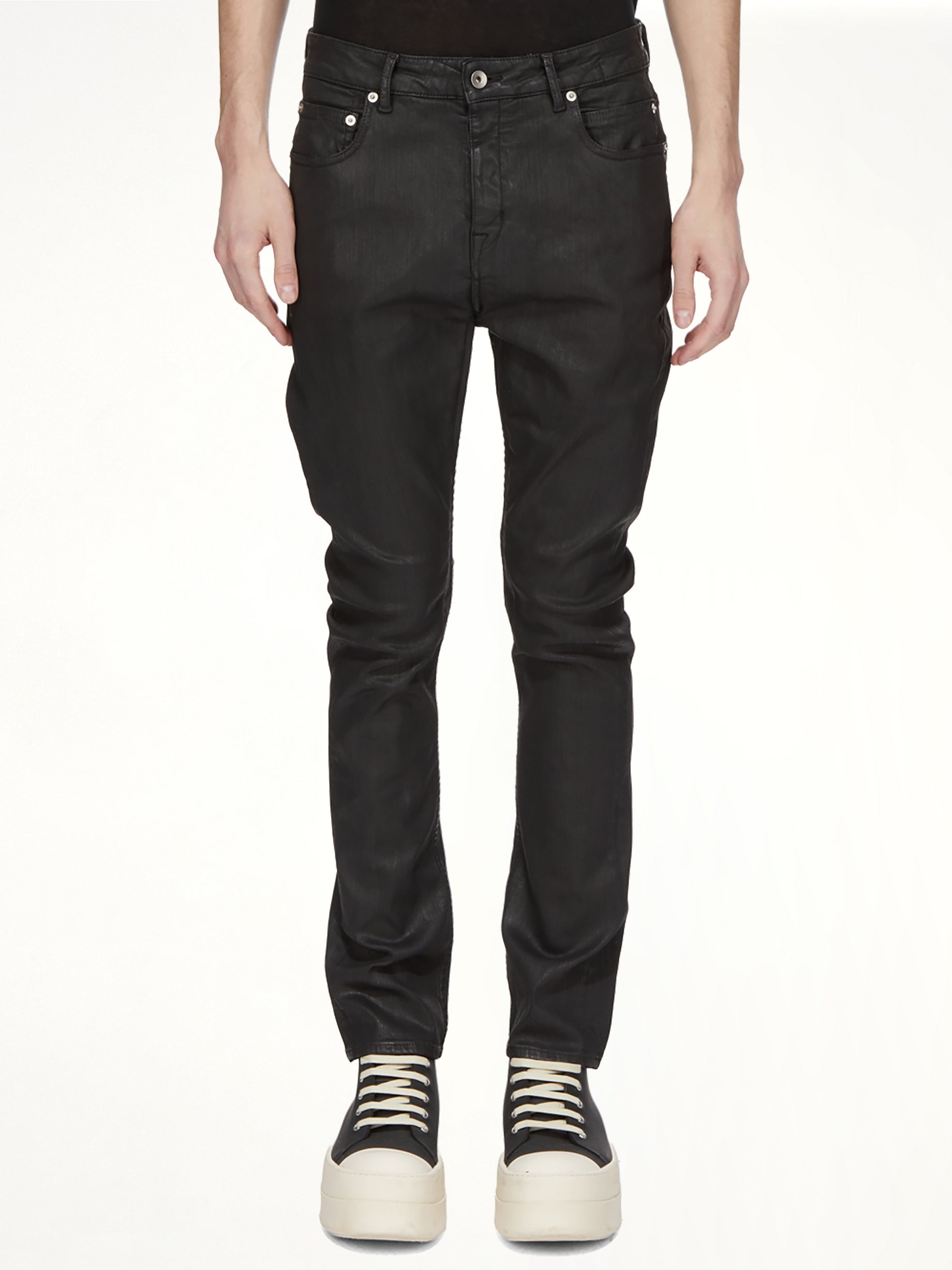 Stretch Denim Detroit Cut Jeans in Black Wax