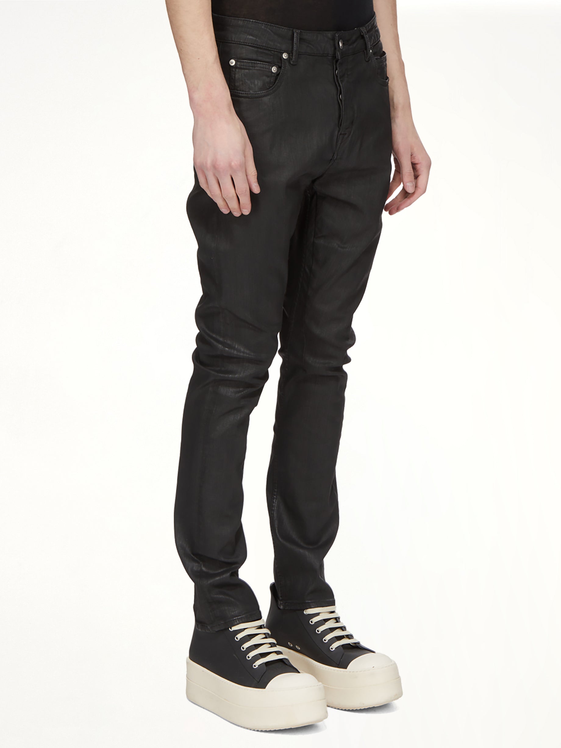 Stretch Denim Detroit Cut Jeans in Black Wax