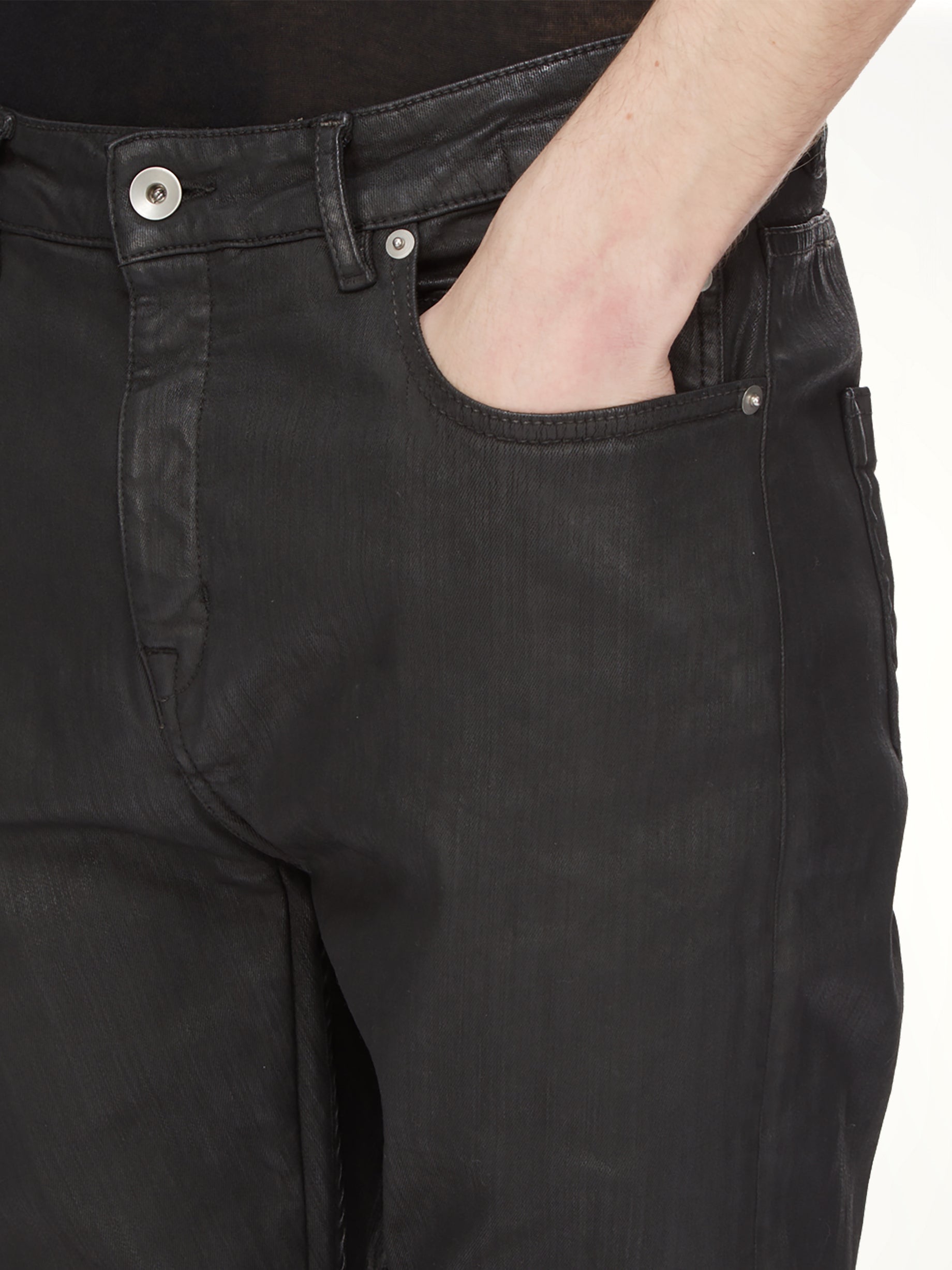 Stretch Denim Detroit Cut Jeans in Black Wax