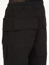 Cotton Twill Creatch Wide Cargo Drawstring Pants in Black