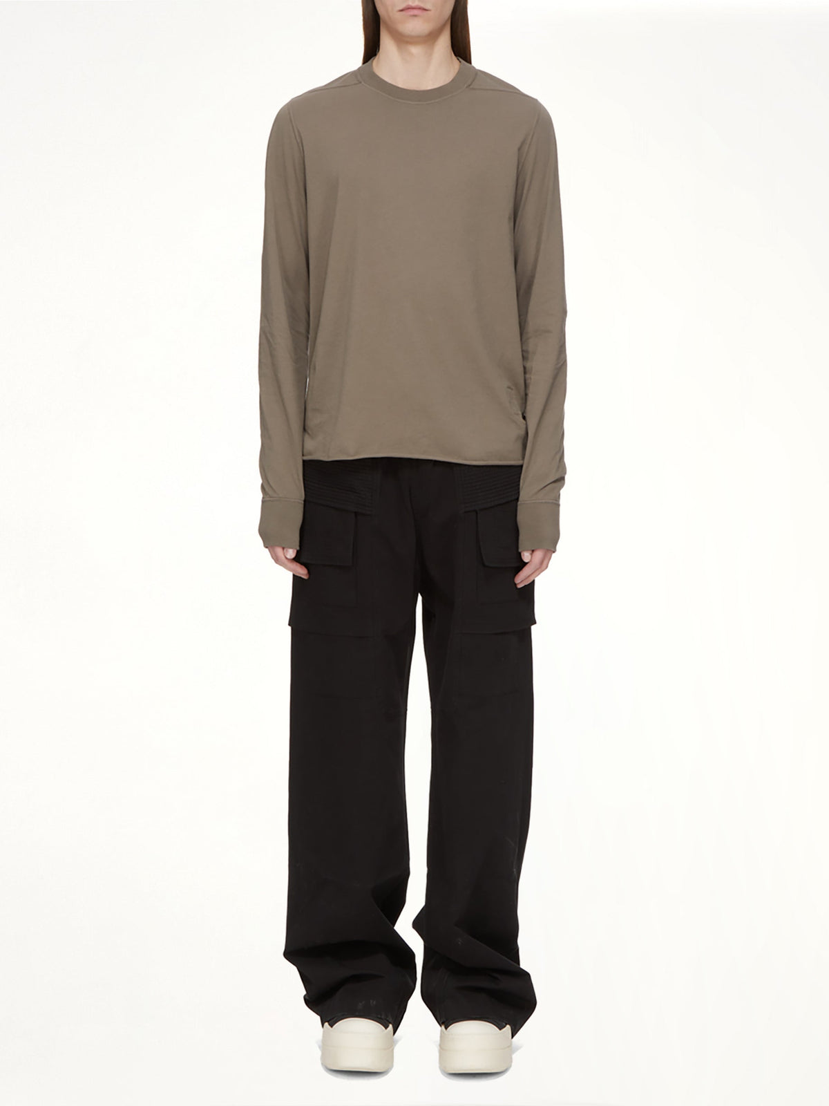 Cotton Twill Creatch Wide Cargo Drawstring Pants in Black