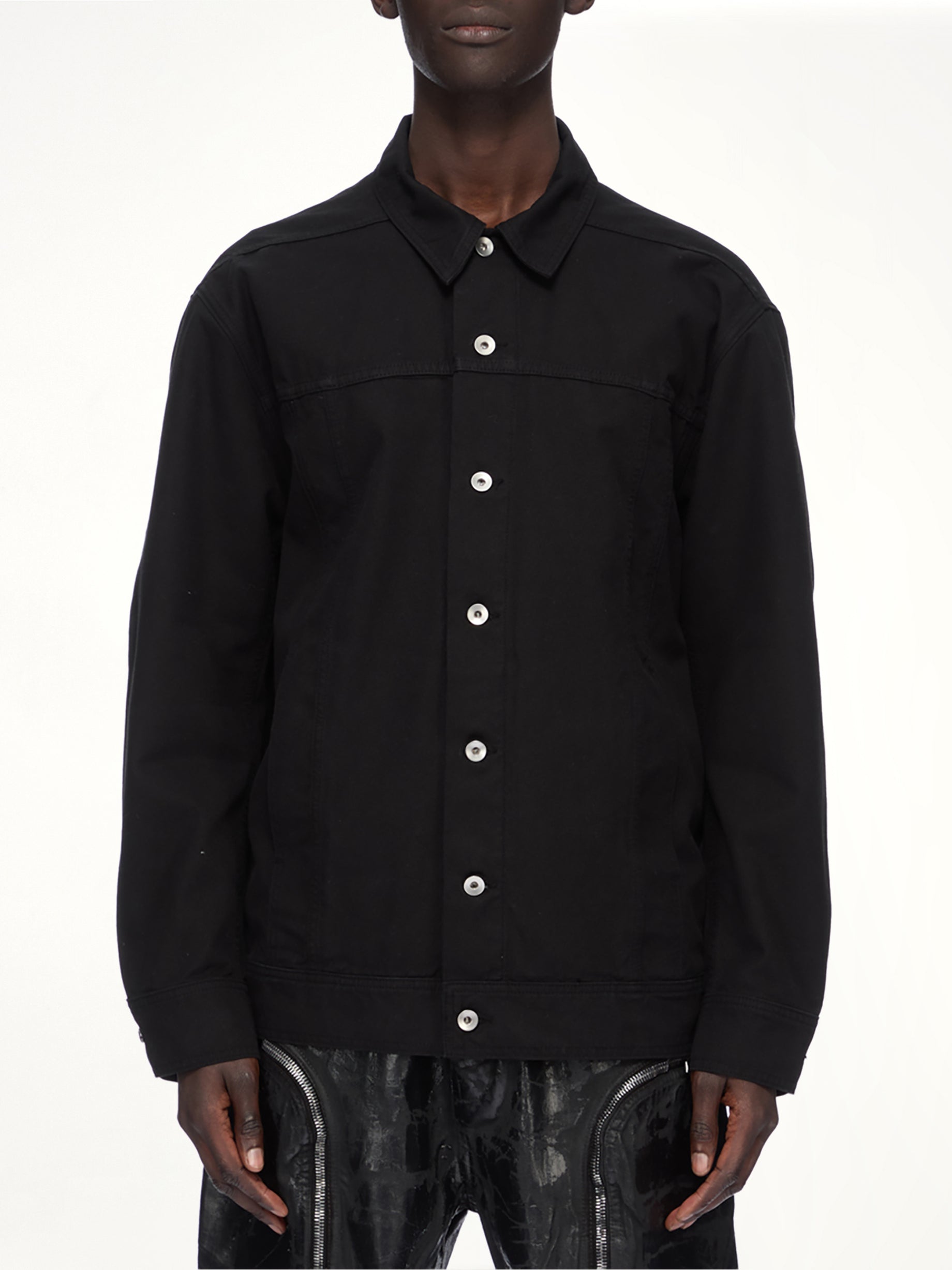 Cotton Canvas Jumbo Worker Denim Jacket in Black