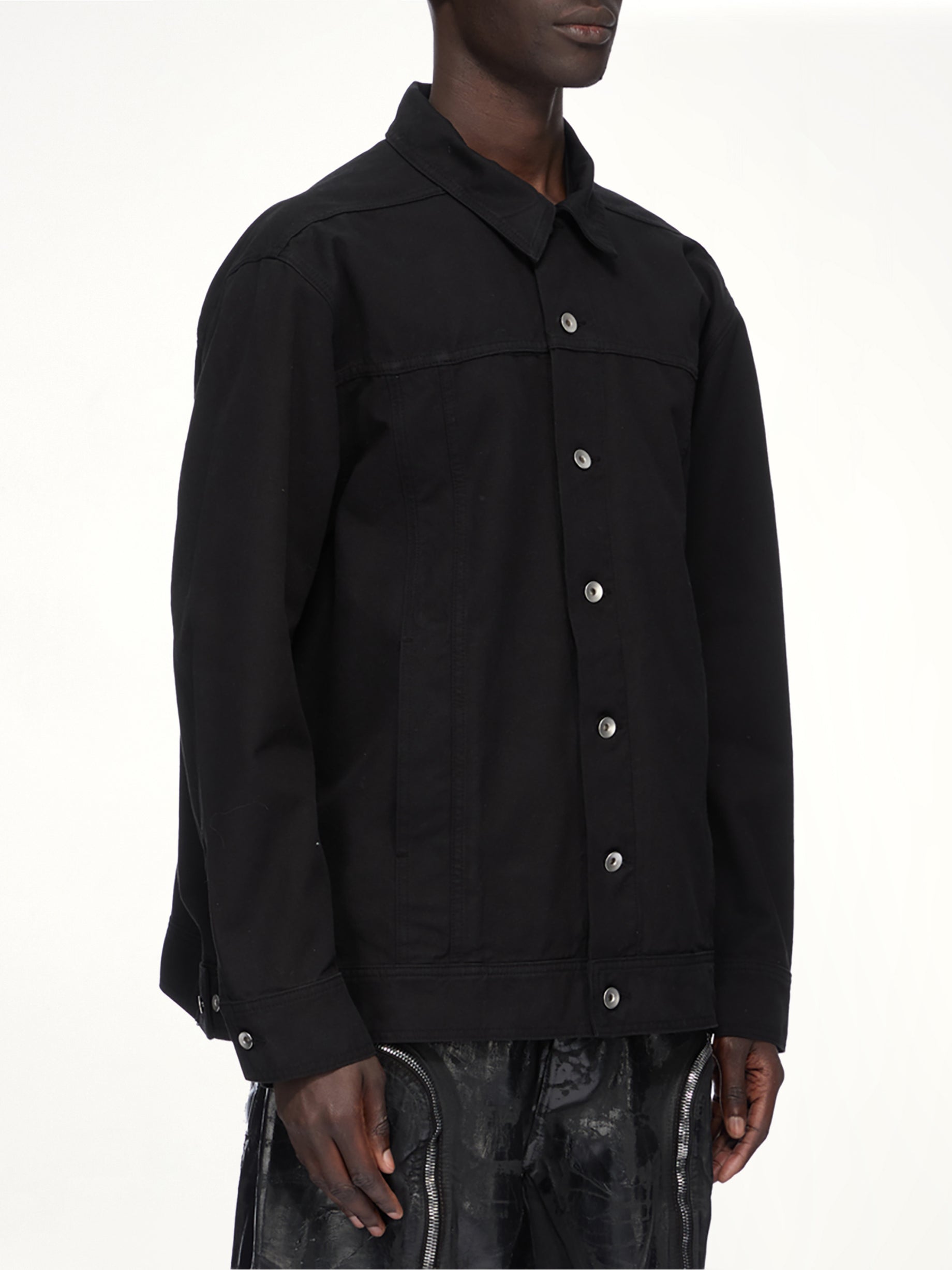 Cotton Canvas Jumbo Worker Denim Jacket in Black