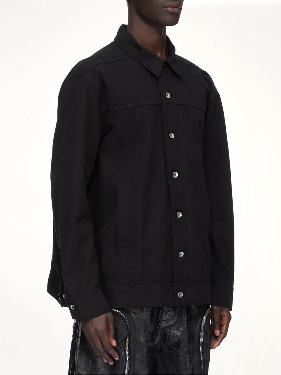 Cotton Canvas Jumbo Worker Denim Jacket in Black
