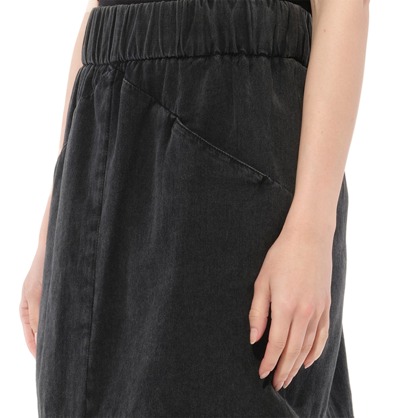 Denim Long Skirt in Black