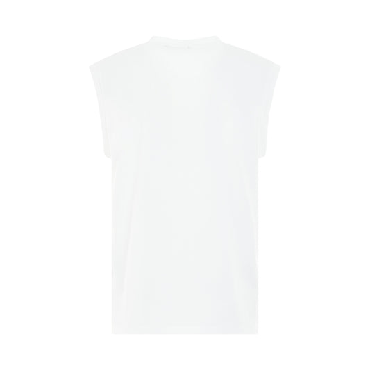 3 Buttons Flock Logo Tank Top in White