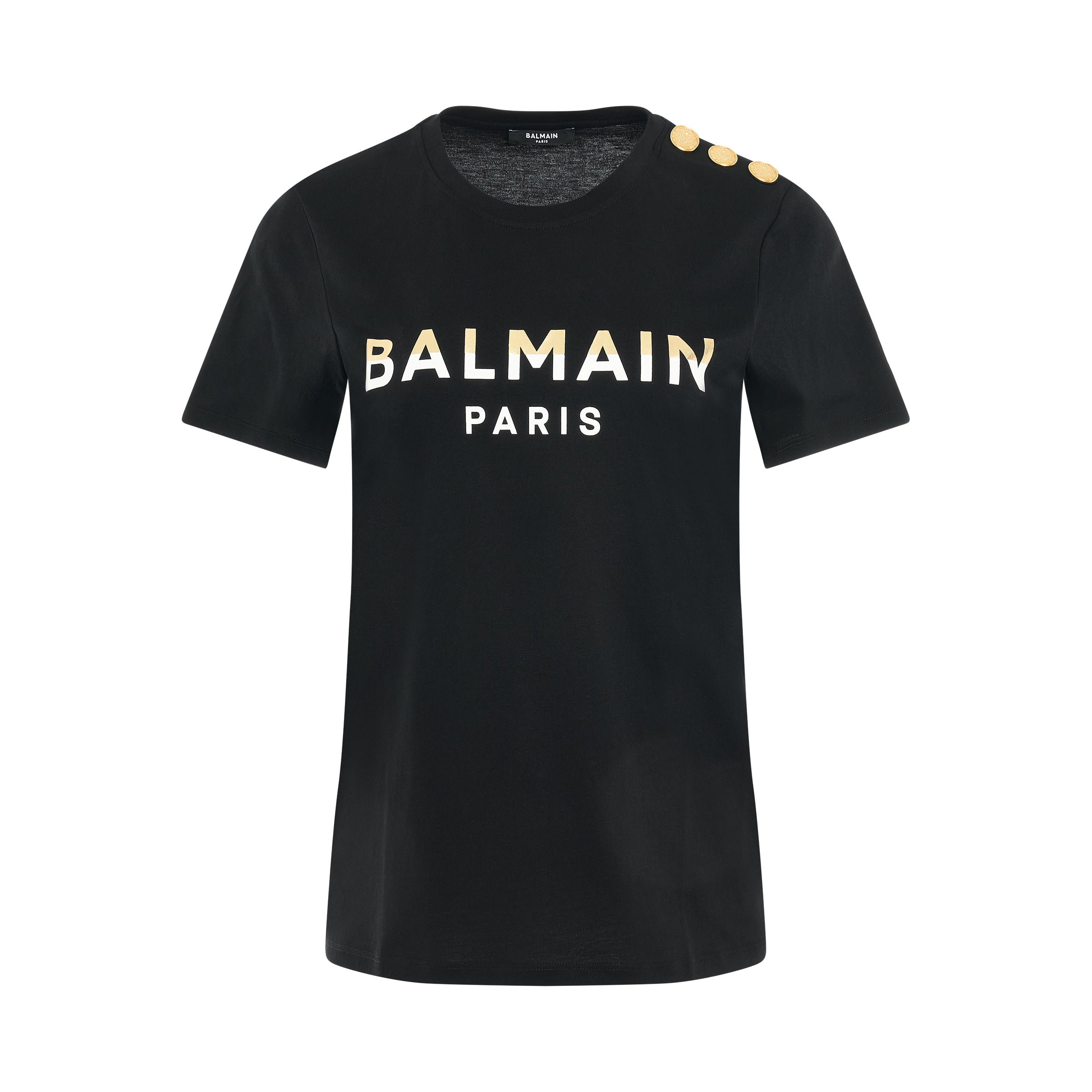 3 Buttons Foil Logo T-Shirt in Black/Gold