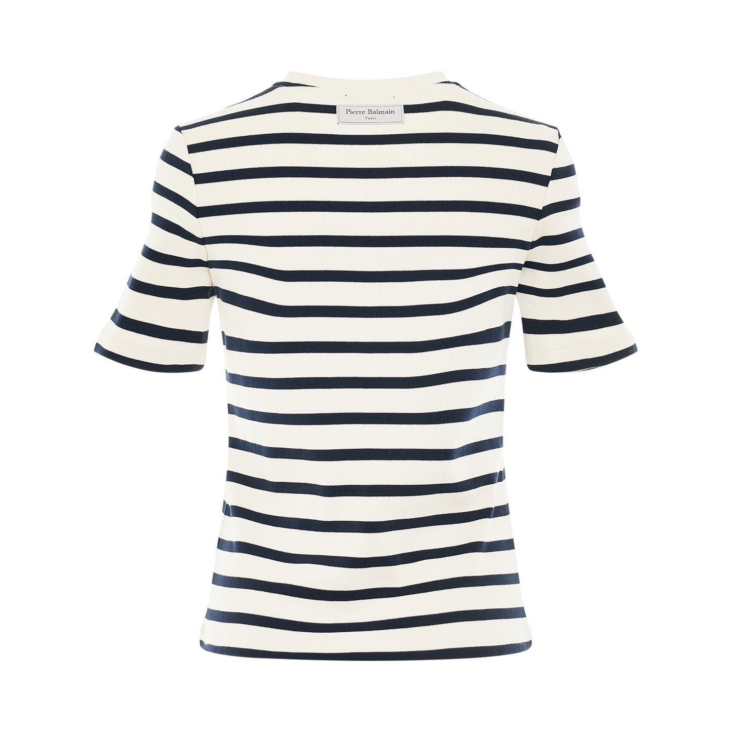 3 Buttons Striped Badge T-Shirt in Cream