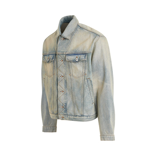 Drawn Varsity Denim Trucker Jacket in Dirty Blue