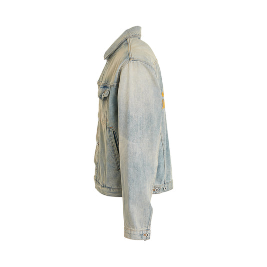 Drawn Varsity Denim Trucker Jacket in Dirty Blue