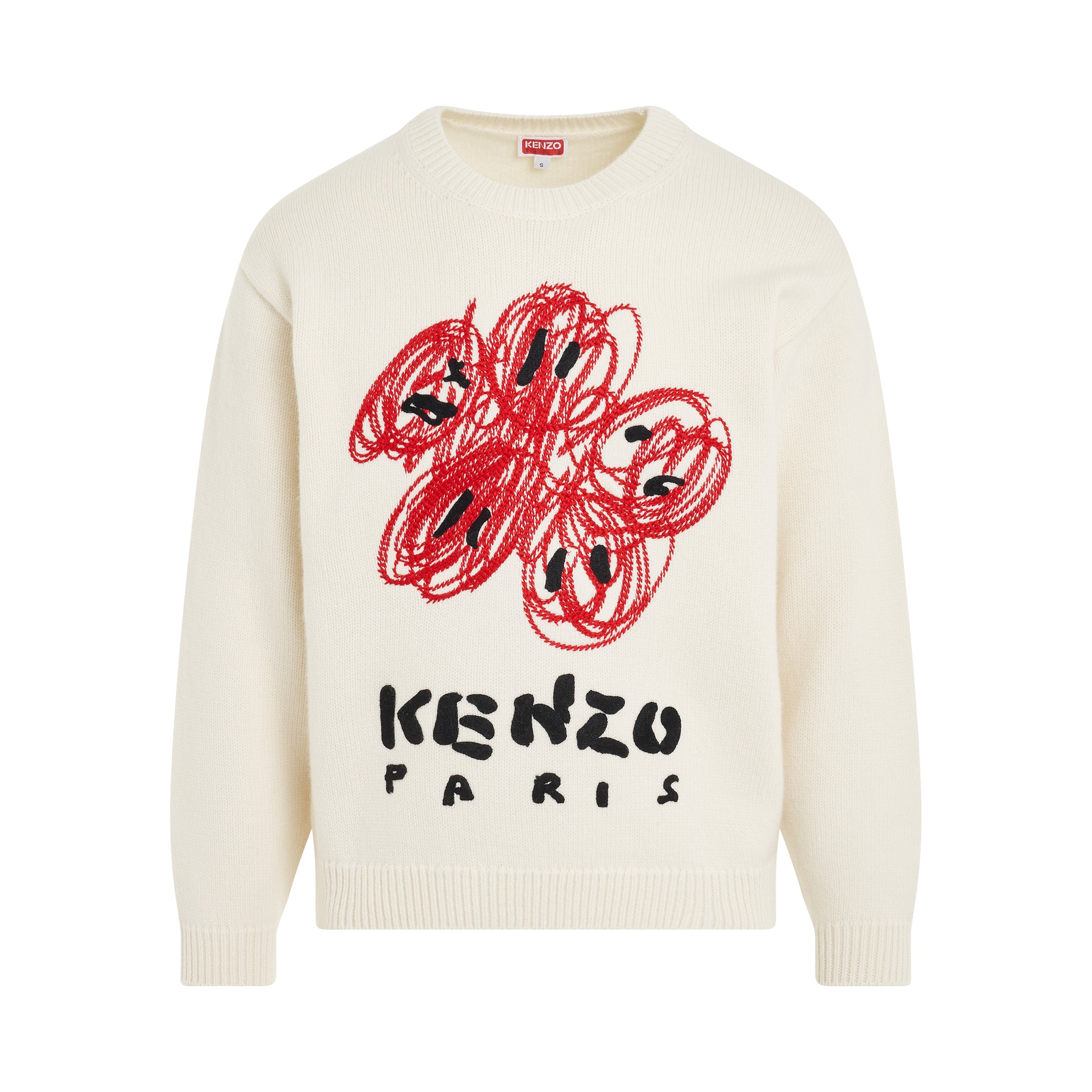 Kenzo Drawn Varsity Knit Sweater in Off White