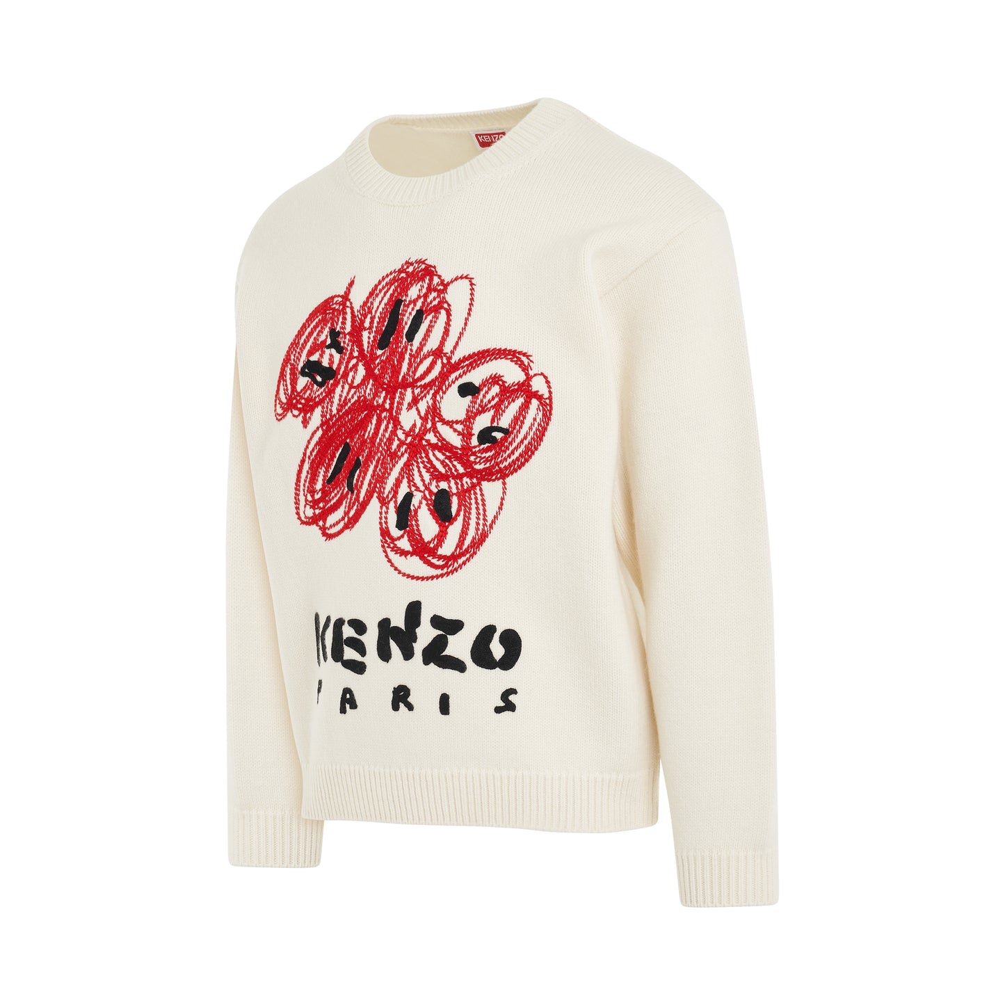 Kenzo Drawn Varsity Knit Sweater in Off White