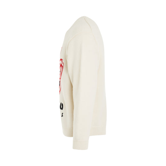 Kenzo Drawn Varsity Knit Sweater in Off White