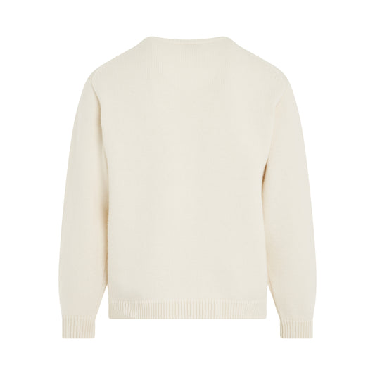 Kenzo Drawn Varsity Knit Sweater in Off White