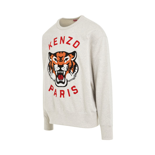 Lucky Tiger Oversized Sweatshirt in Pale Grey