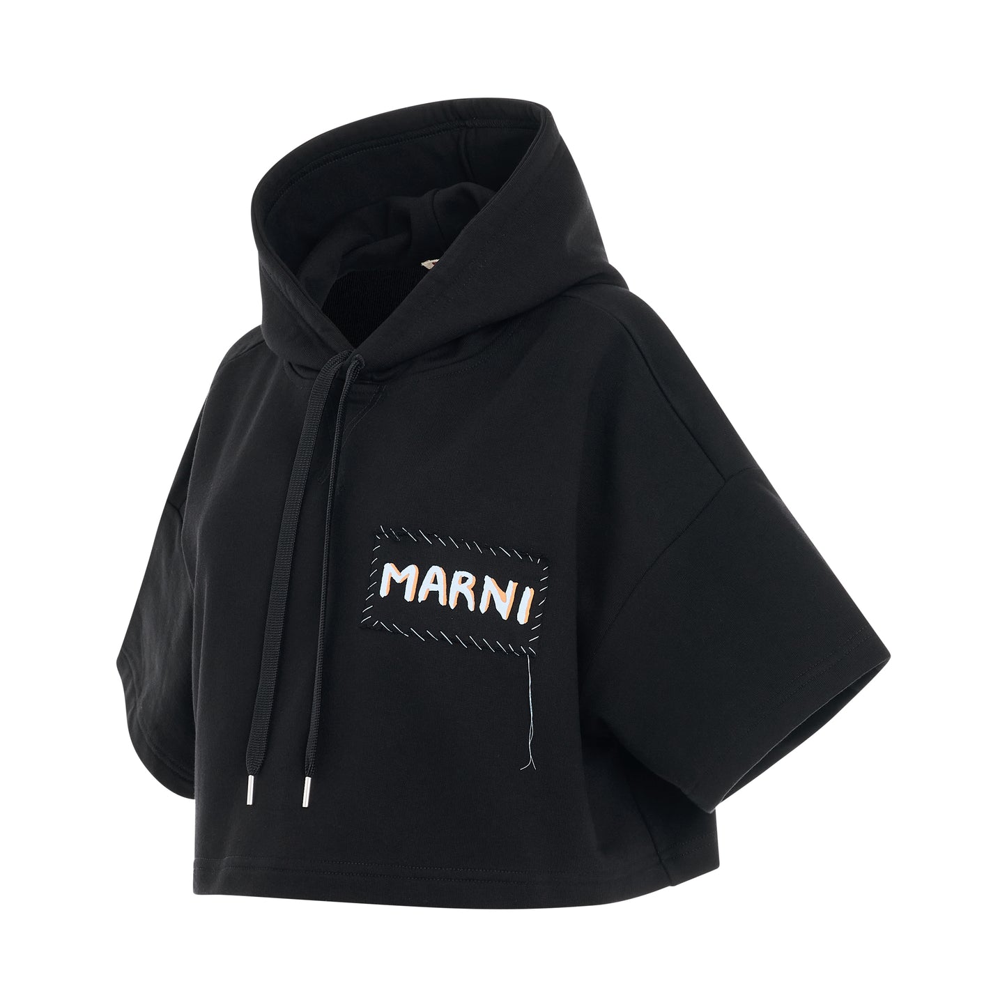 Patch Logo Cropped Hoodie in Black