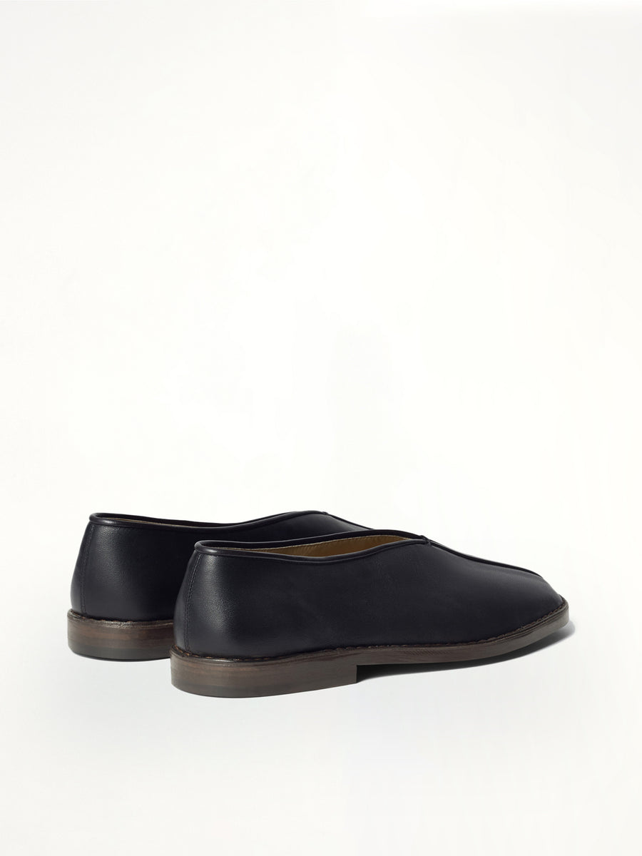 Flat Piped Slippers in Black/Dark Chocolate
