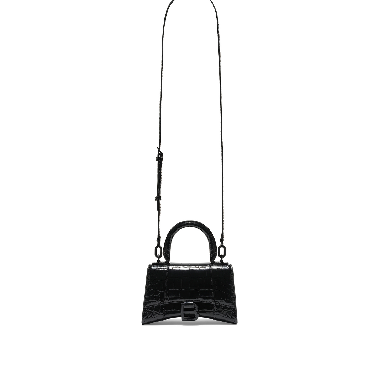 Hourglass XS Croco Embossed Bag in Black