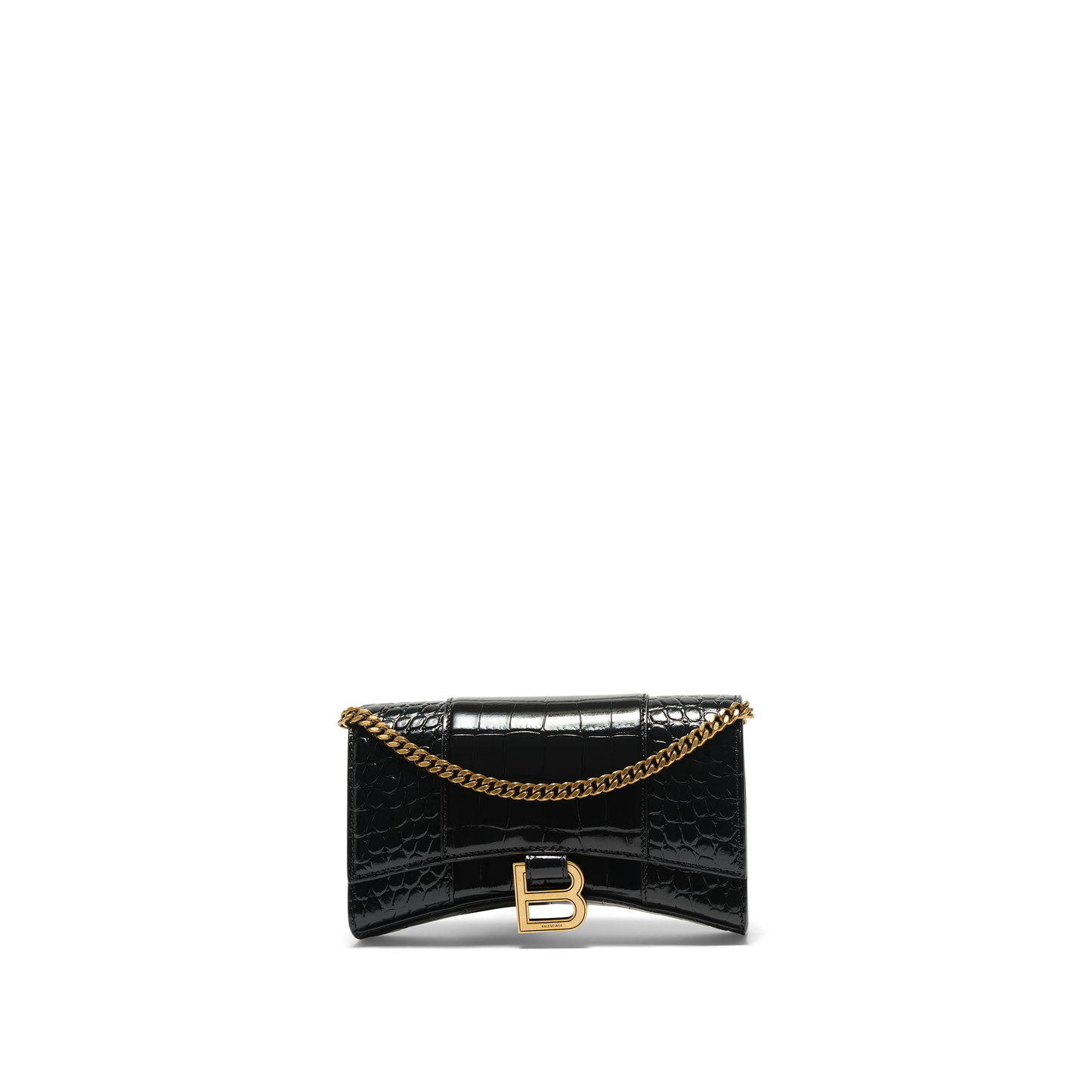 Hourglass Embossed Croco Wallet On Chain in Black