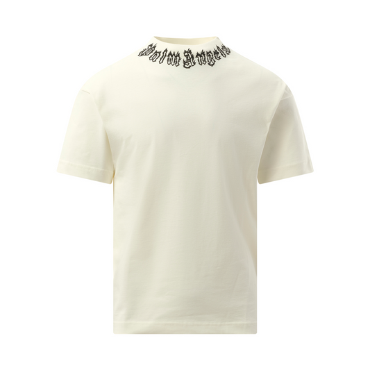 Palm Angels Neck Logo T-Shirt in Off White/Black