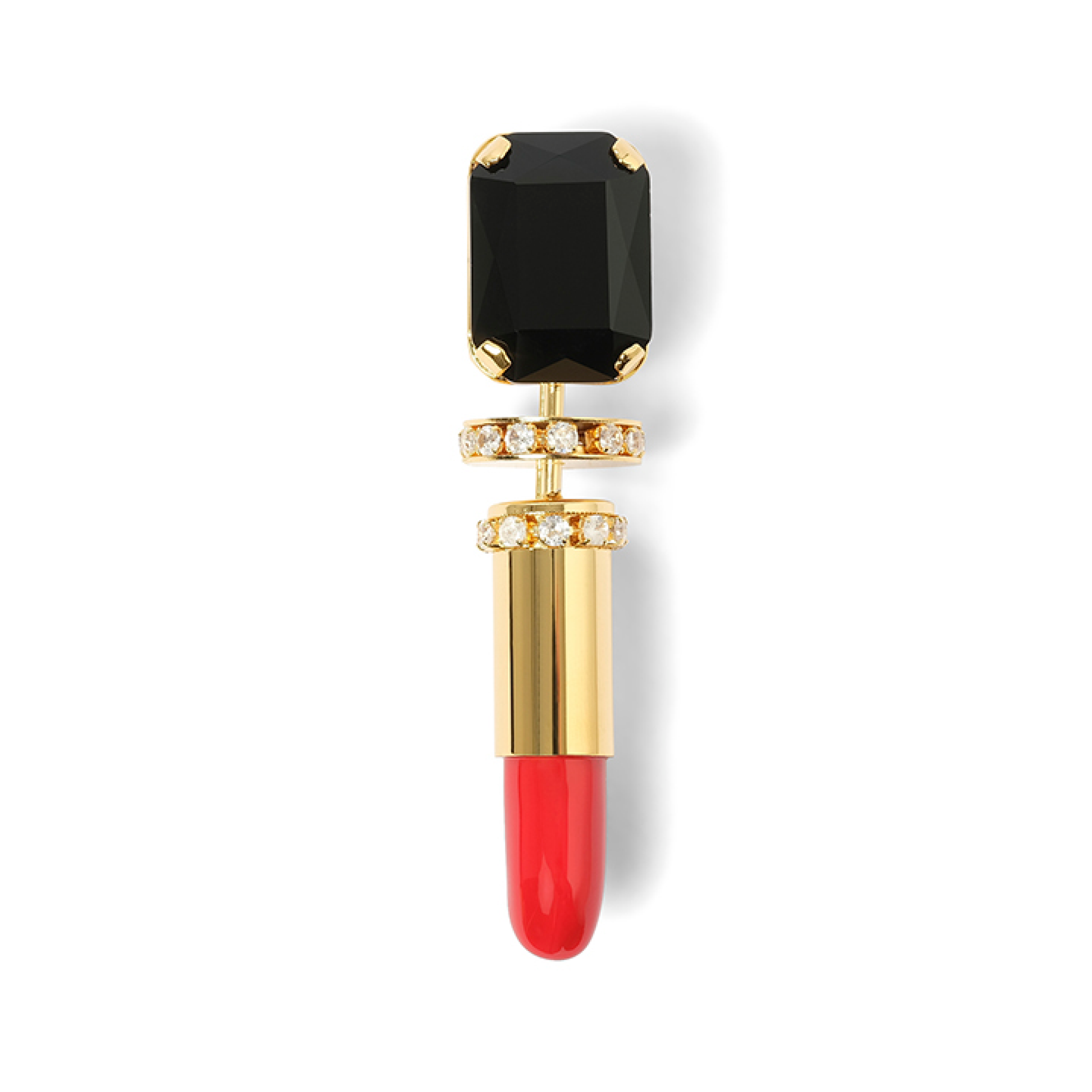 Lipstick Brooch in Black/Gold/Bright Red