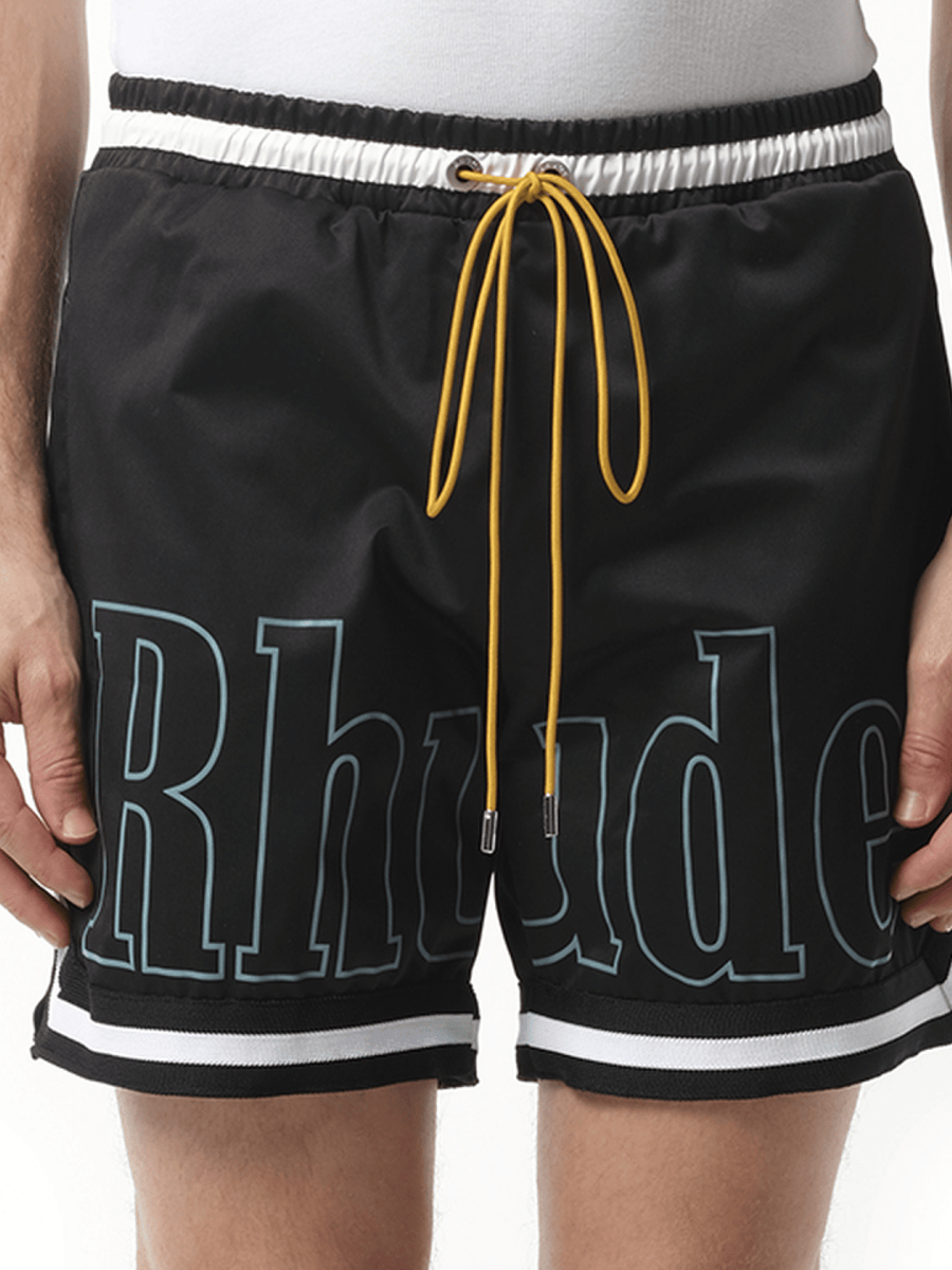 Rhude Rhude Logo Basketball Swim Shorts in Black/White
