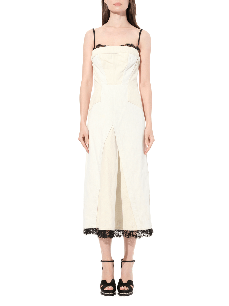 Denim Bust Midi Dress in Ecru