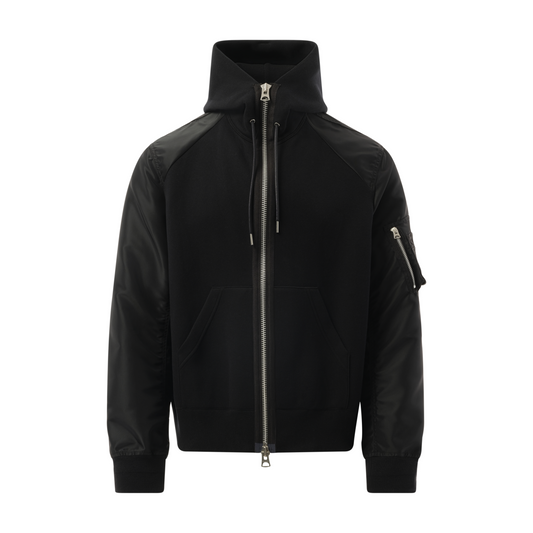 Sponge Sweat Nylon Zip Hoodie in Black