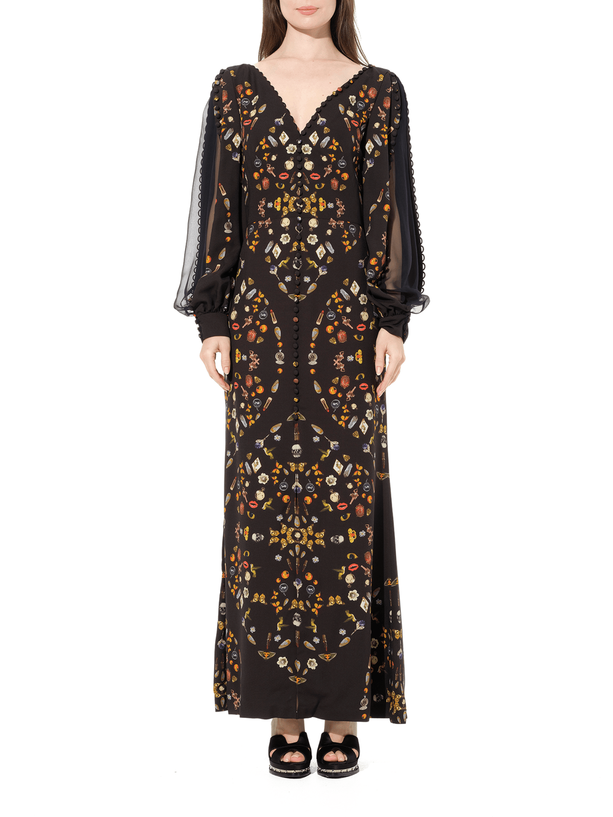 Long Sleeve Silk Dress in Black