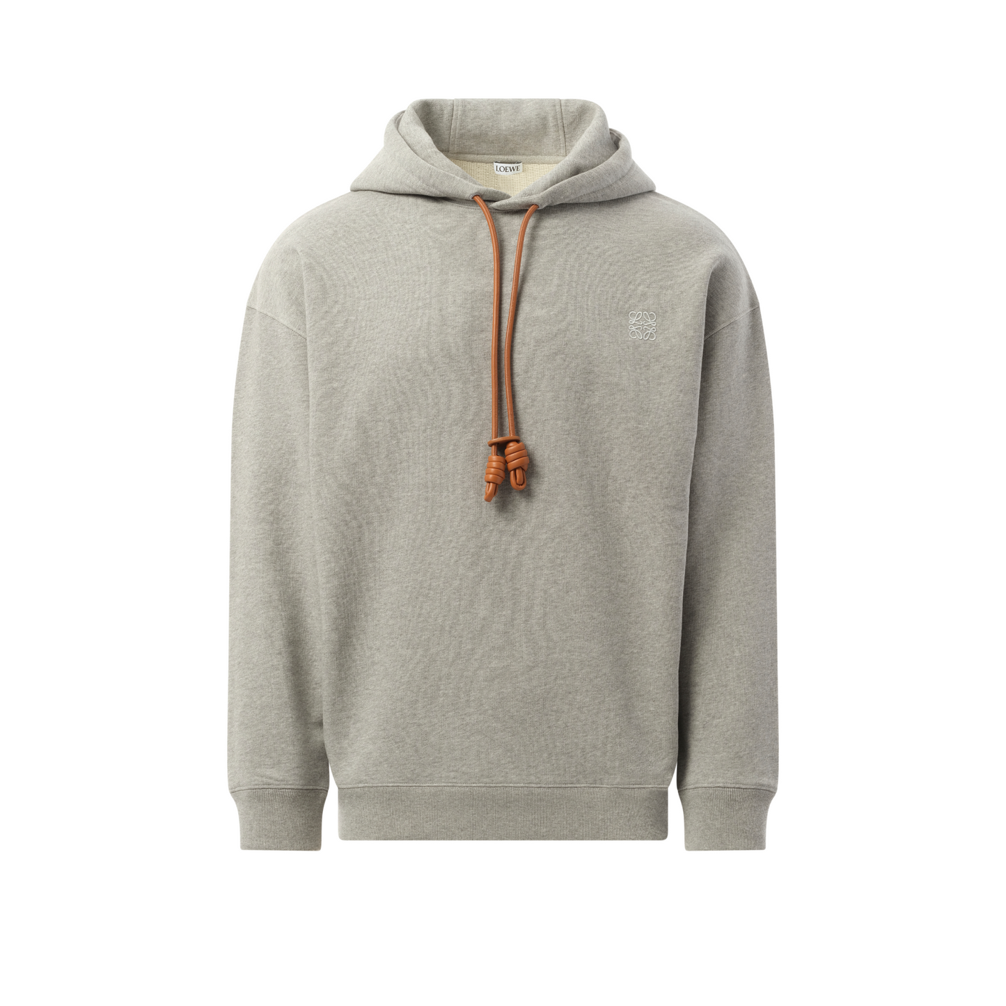 Leather Tassle Hoodie in Grey Melange