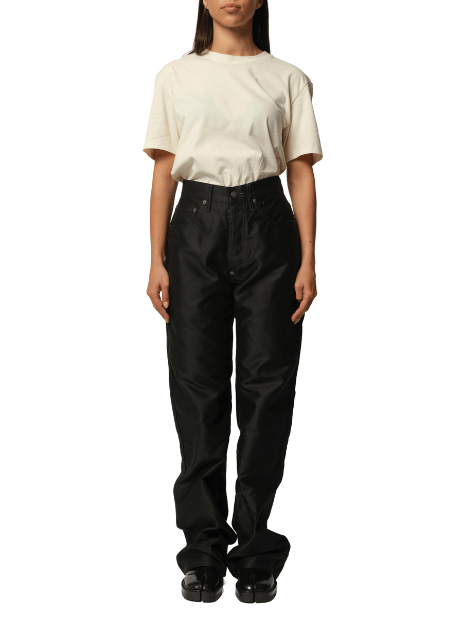Cotton Satin 5 Pocket Pants in Black