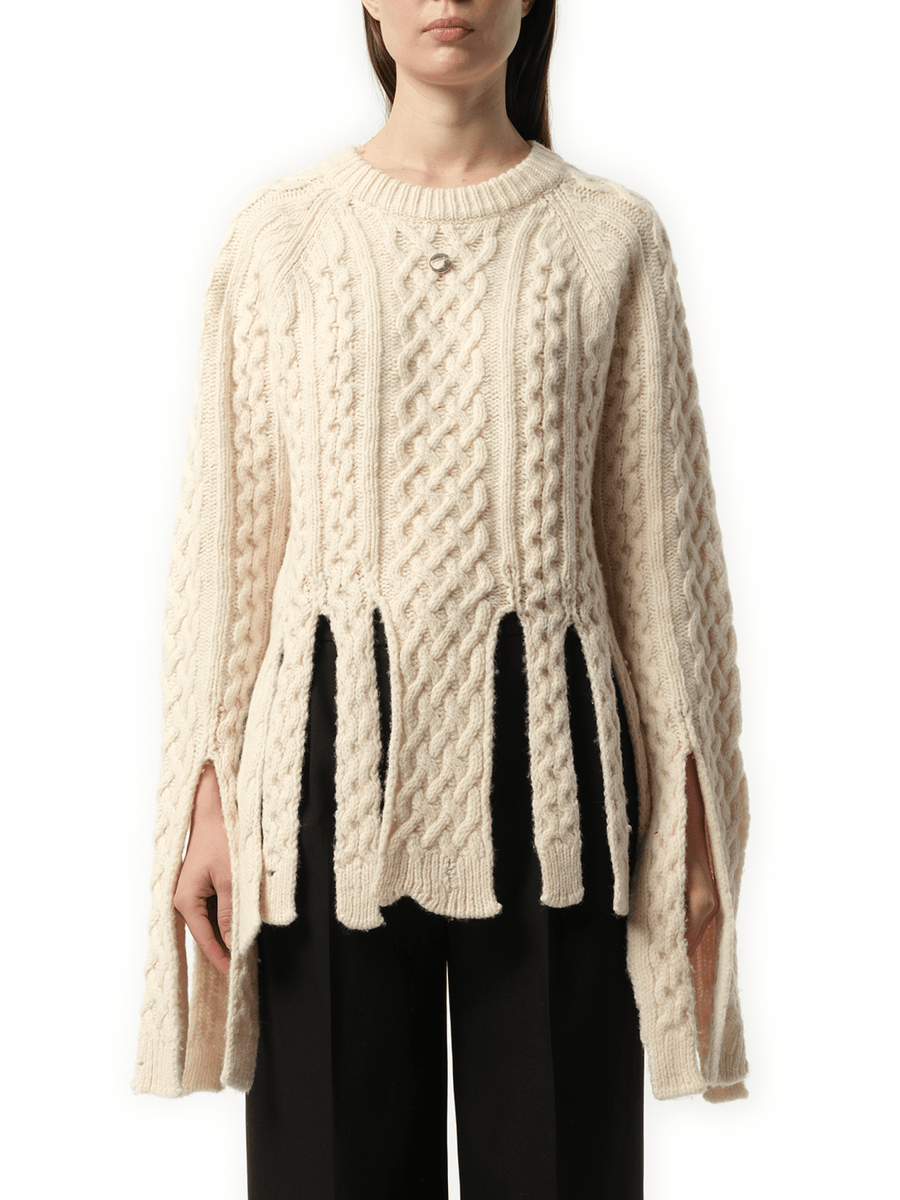 Shredded Knit Sweater in Beige