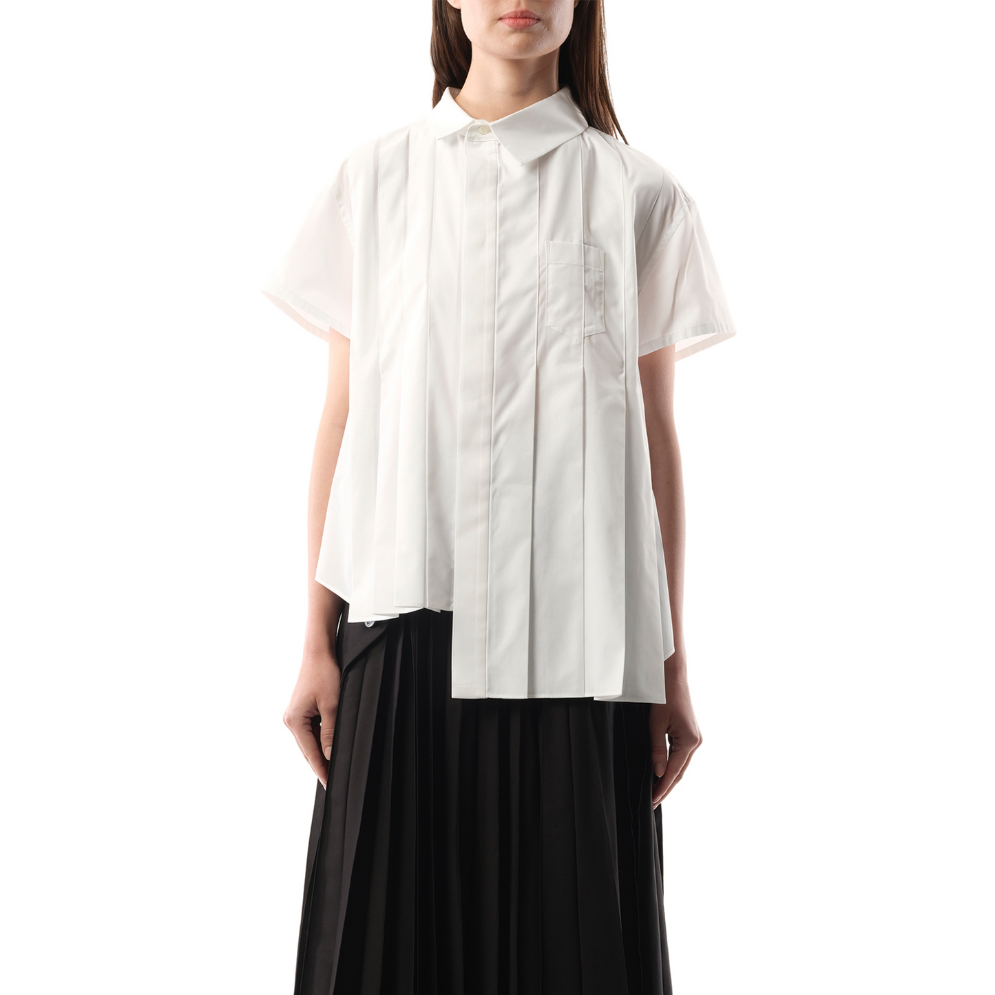 Asymmetric Cotton Poplin Shirt in Off White