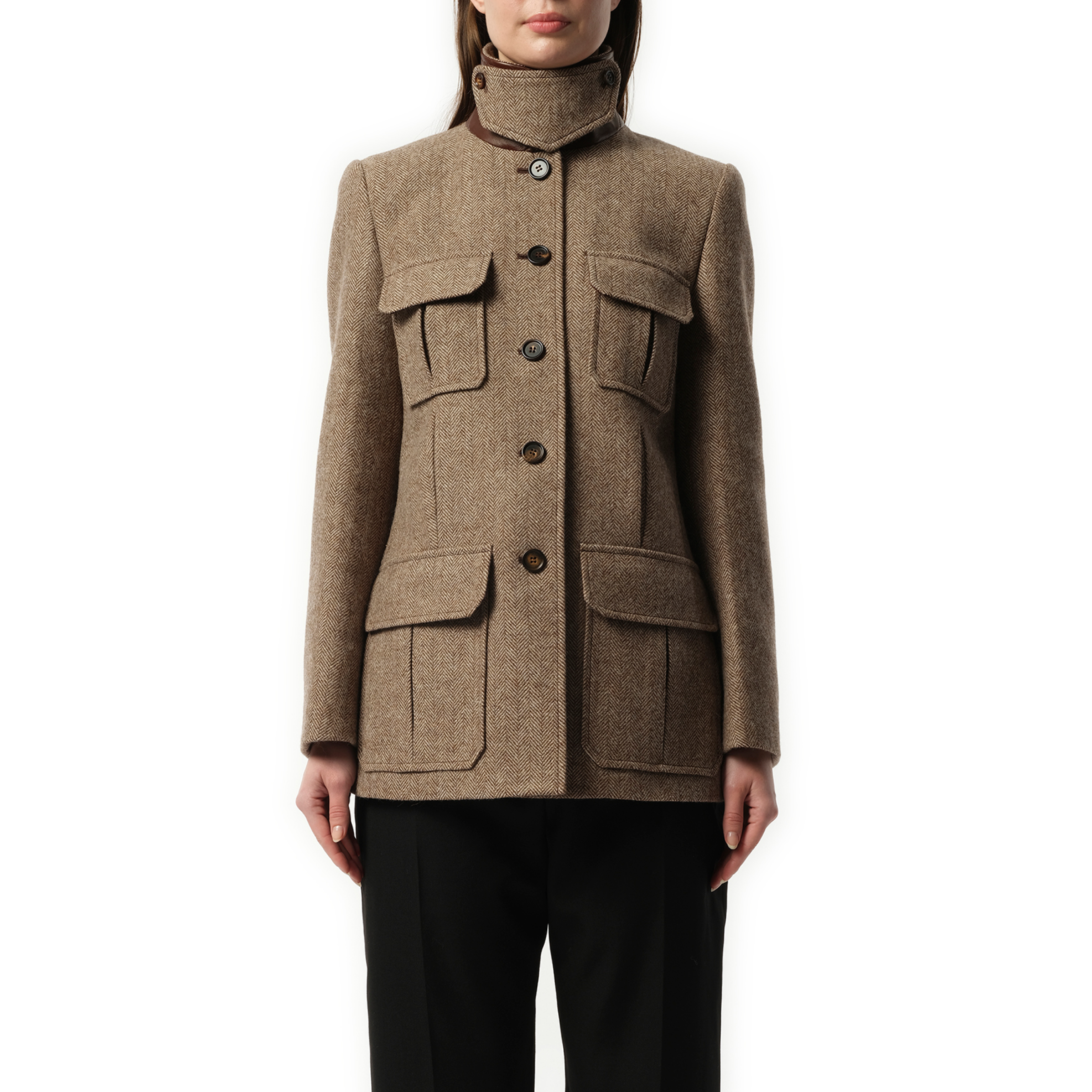 Long Officer Jacket in Somber Brown