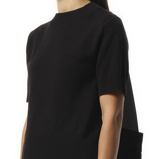 Nylon Twill x Knit Short-sleeve Pullover in Black