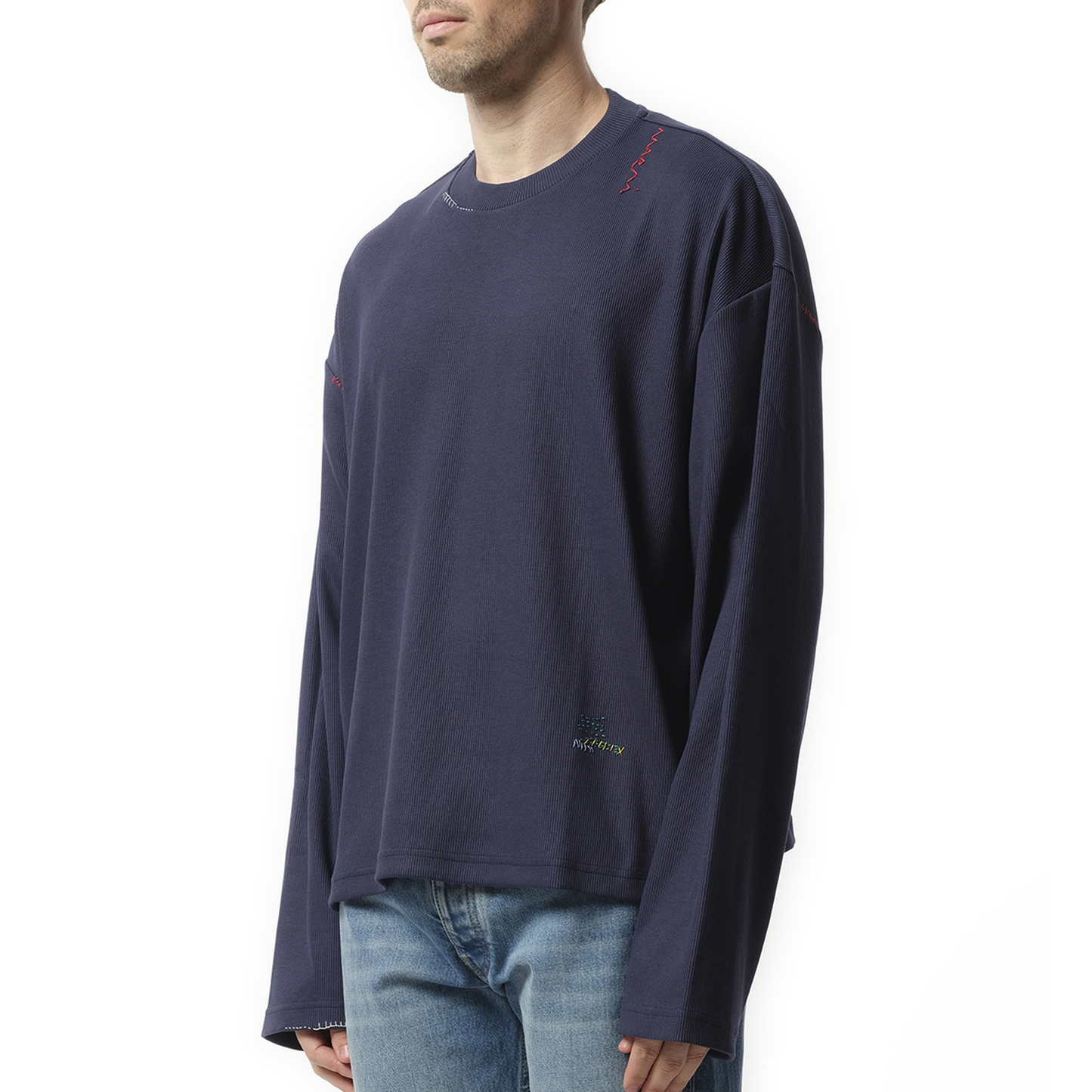 Embroidered Long Sleeve T-Shirt in Blue China