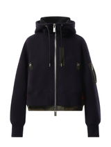 Sacai Sponge Sweat x Nylon Twill Zip Hoodie in Navy/Khaki