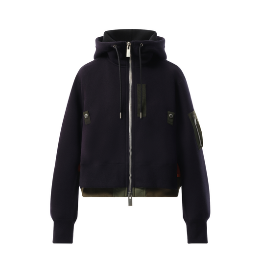 Sponge Sweat x Nylon Twill Zip Hoodie in Navy/Khaki