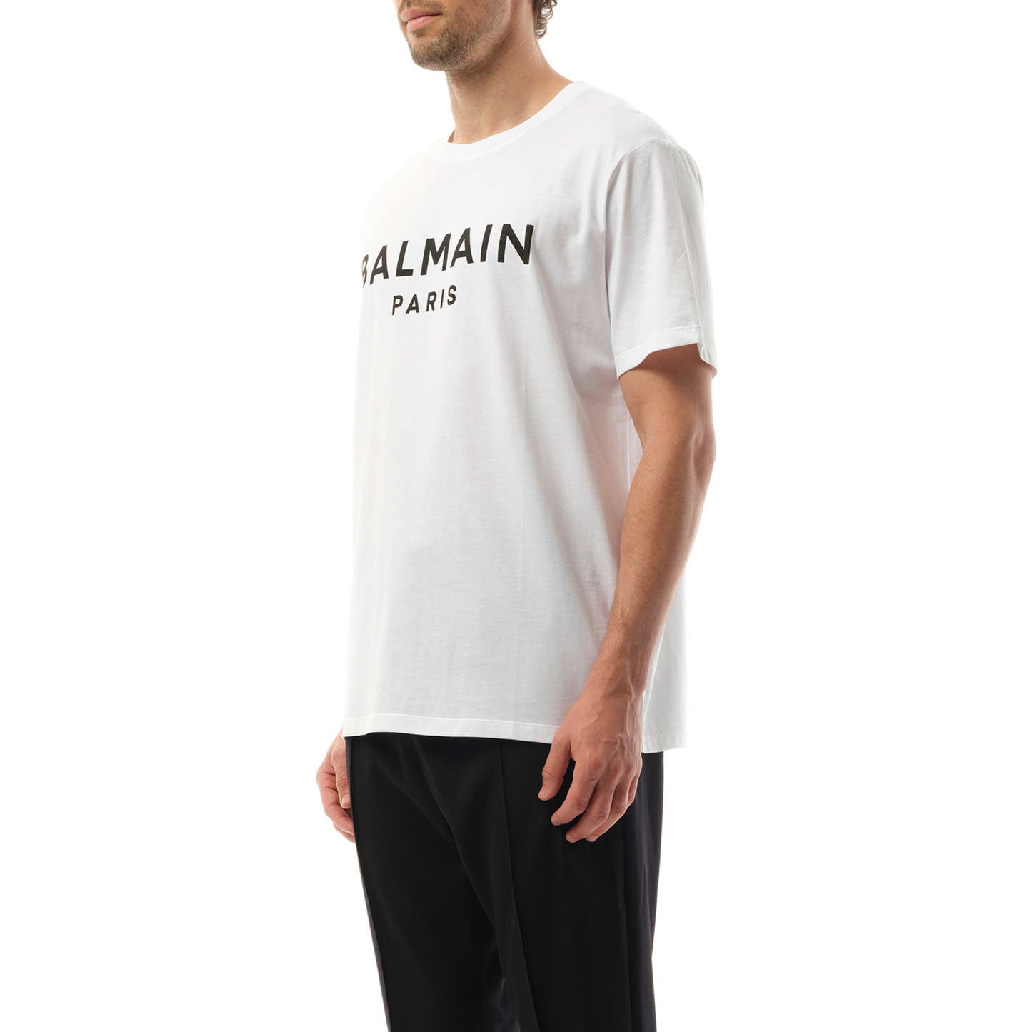 Balmain Print Reg Fit T-Shirt in White/Black