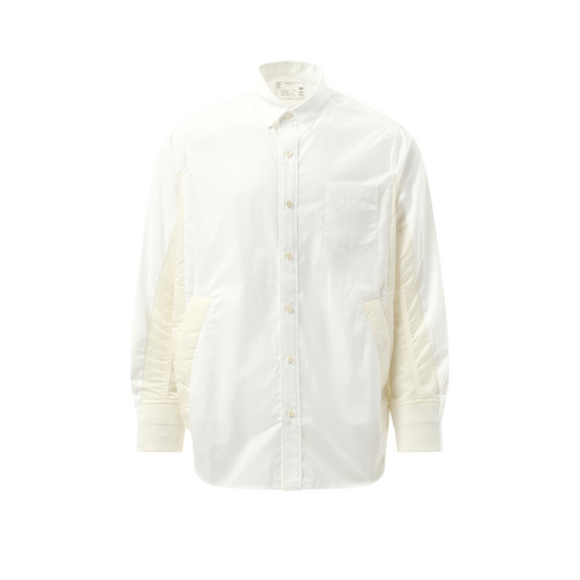 Cotton Poplin Nylon Shirt in Off White