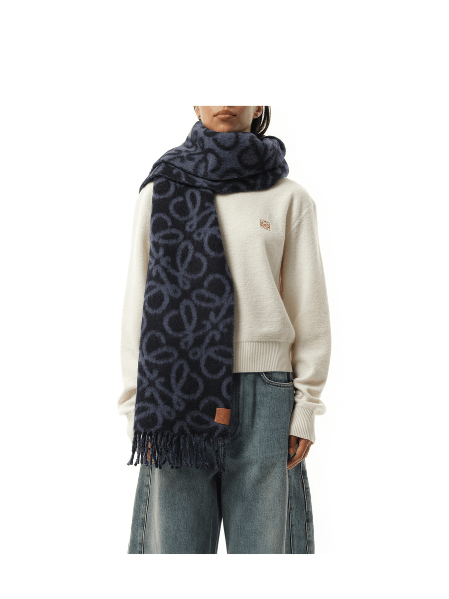 Loewe Textured Anagram Scarf in Navy Blue/Blue