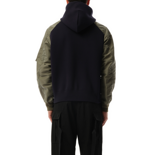 Sponge Sweat Nylon Zip Hoodie in Navy/Khaki