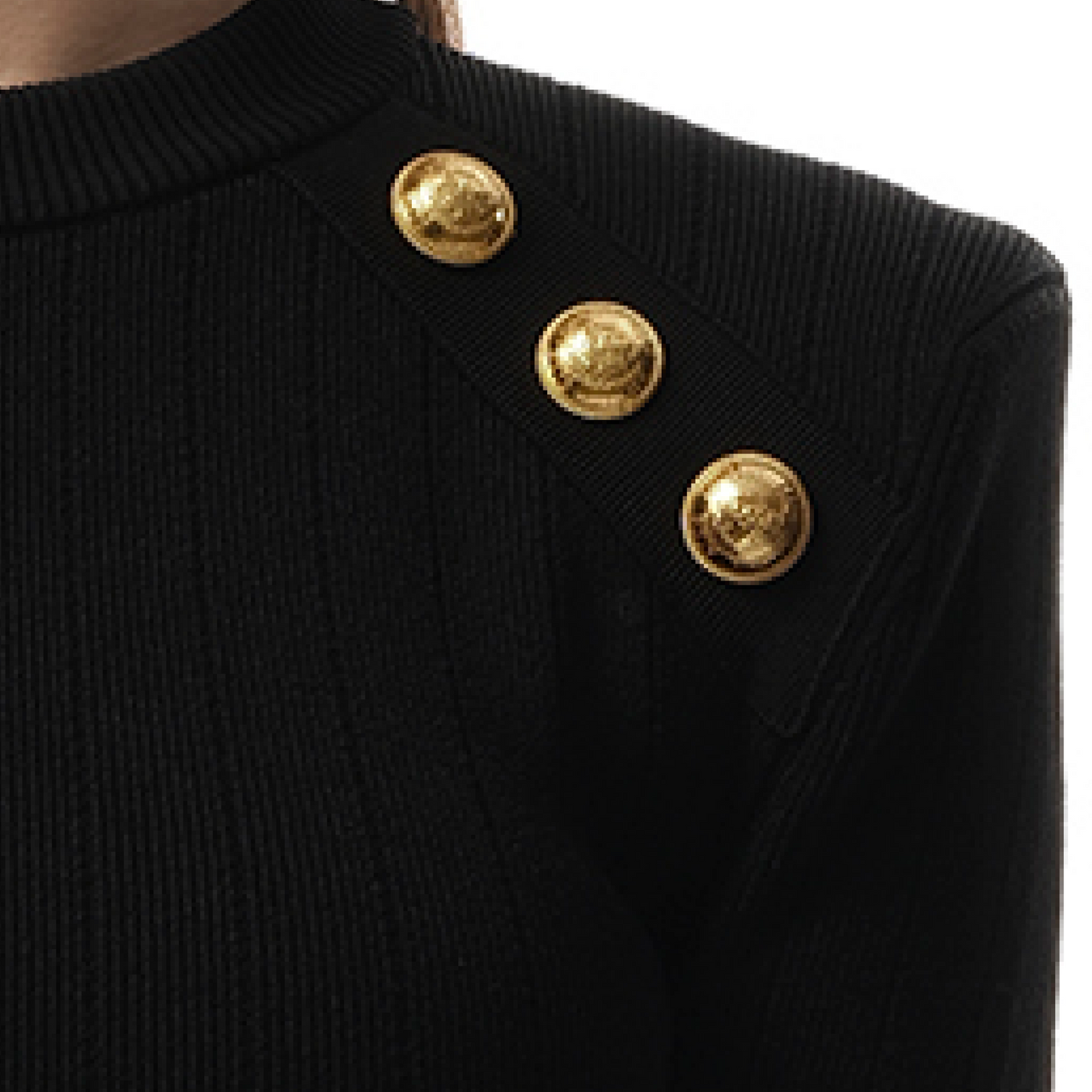 Button-Trimmed Sweater in Black