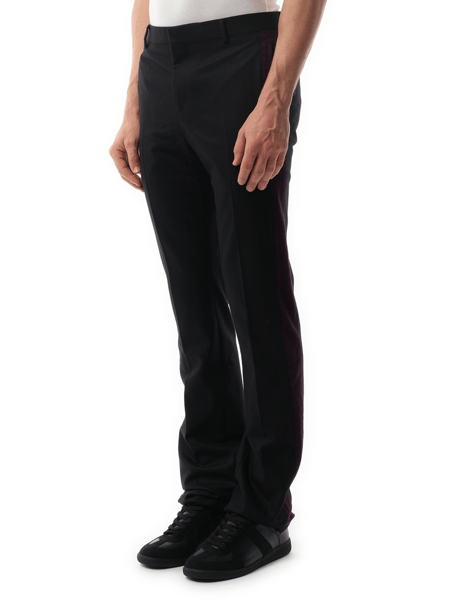 Trousers in Black with Purple Stripe