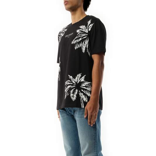 Palm Print Balmain Vintage T-Shirt in Black/White