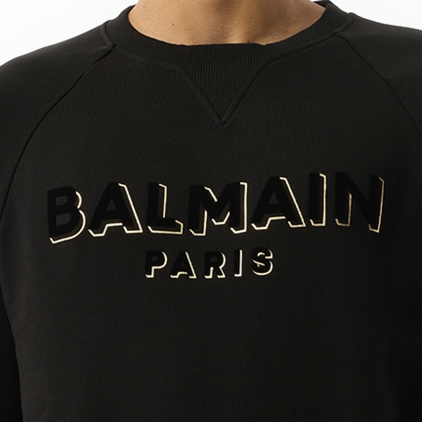 Balmain Flock & Foil Crewneck in Black/Gold