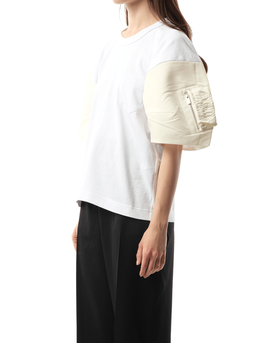 Nylon Twill Cotton Jersey T-Shirt in Off White